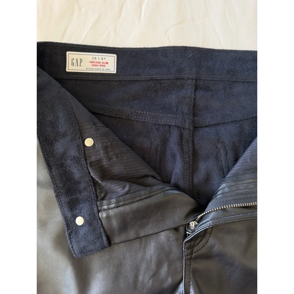 Gap Vintage Slim High Rise Faux Leather Pants Black Vegan 29/8R 406629-00-1 NEW - Picture 5 of 9